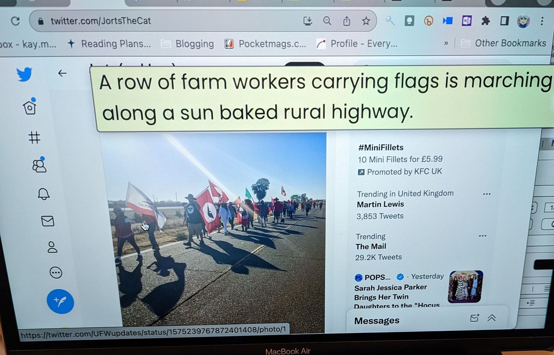 A phot of a computer screen showing X (Twitter). It shows what hover text looks like when in use.