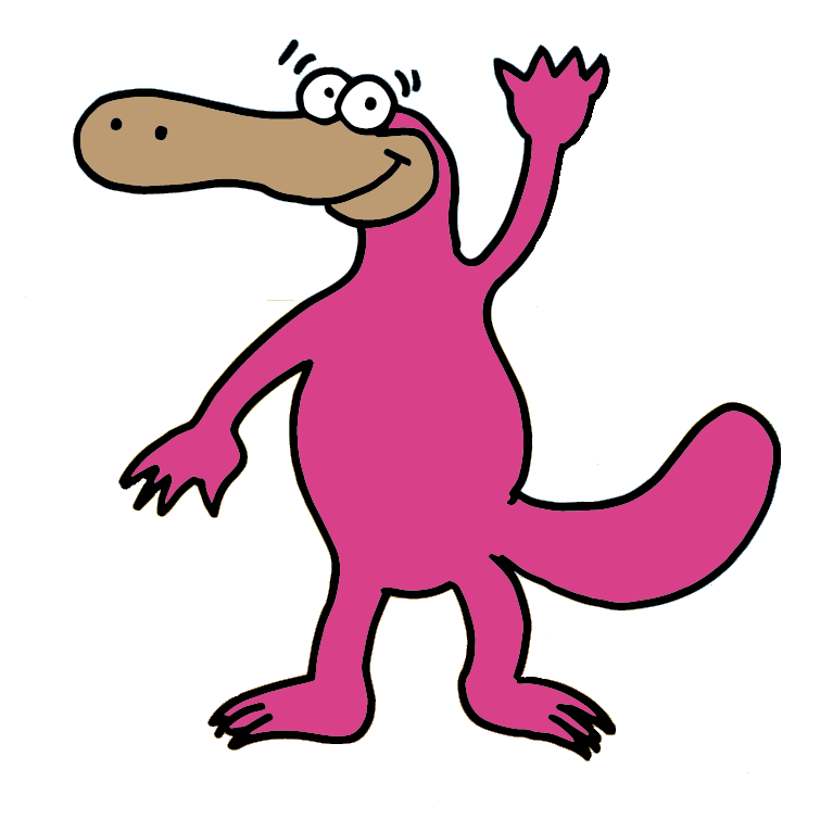 A cartoon of a pink platypus.