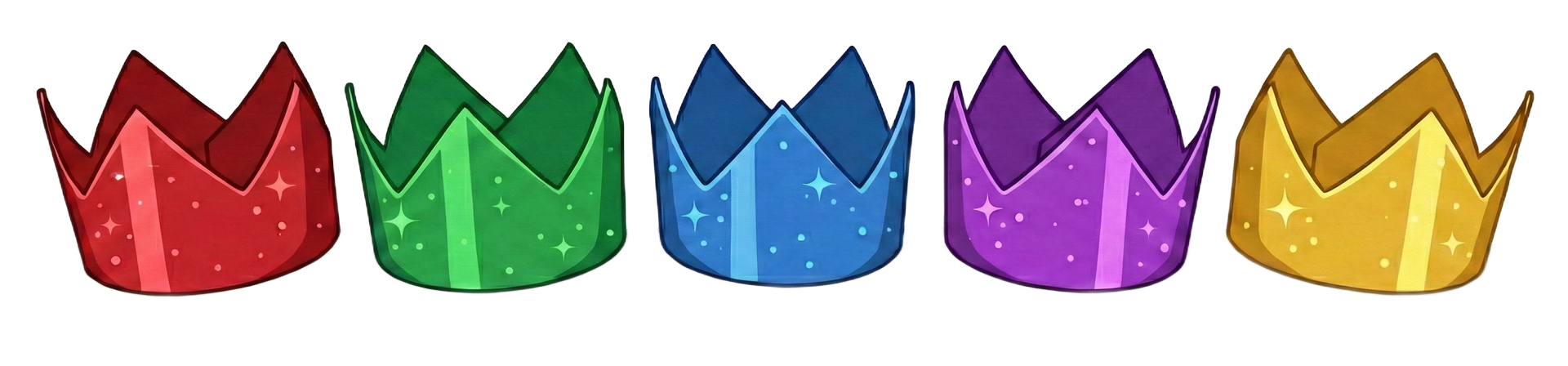 a cartoon of a row of glittering crowns in different colours