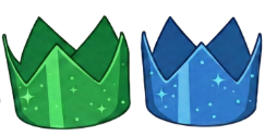 Two cartoon crowns. One Green and One blue
