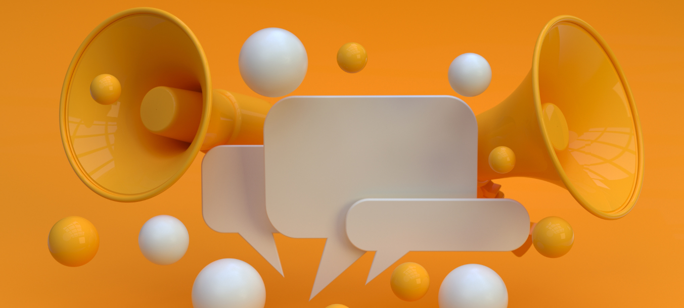A picture representing social media with speech bubbles and megaphones