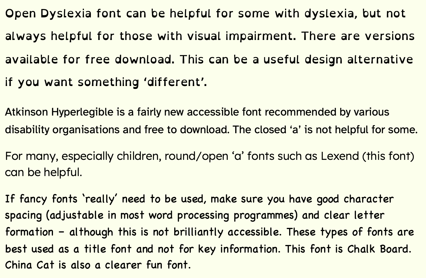 A selection of accessible fonts