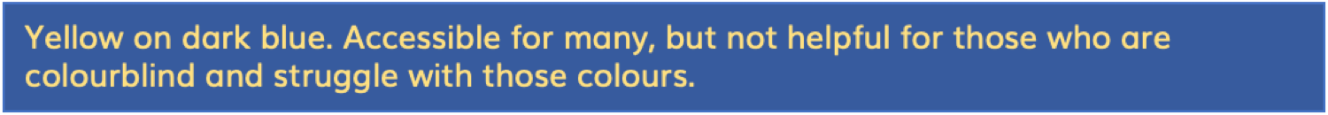 An example of yellow text on blue background
