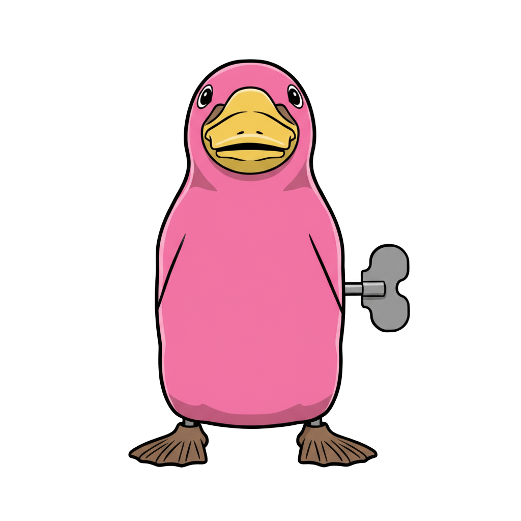A wind up toy that looks like a pink platypus.