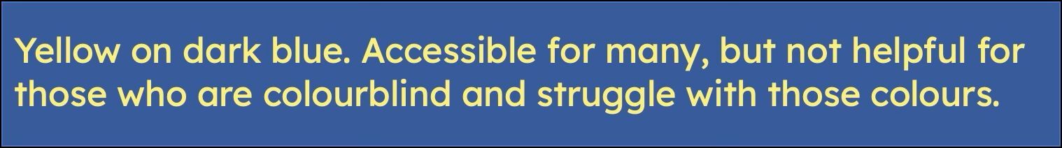 An example of yellow text on blue background