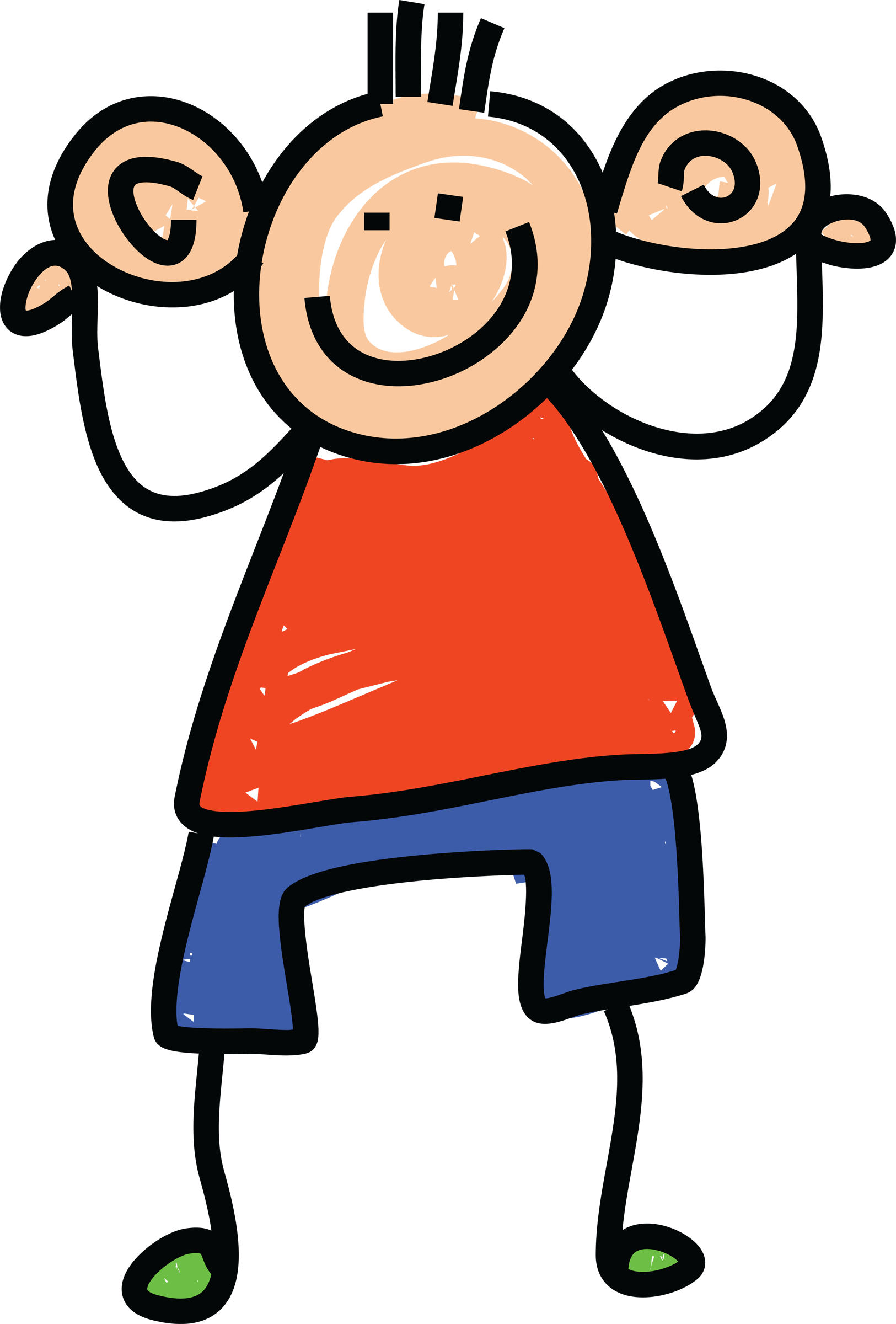 A colourful stickman style cartoon on a child. He has his hands behind his ears to show he's listening.