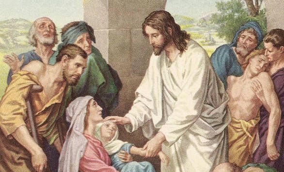 picture of a classic painting, depicting Jesus healing a child