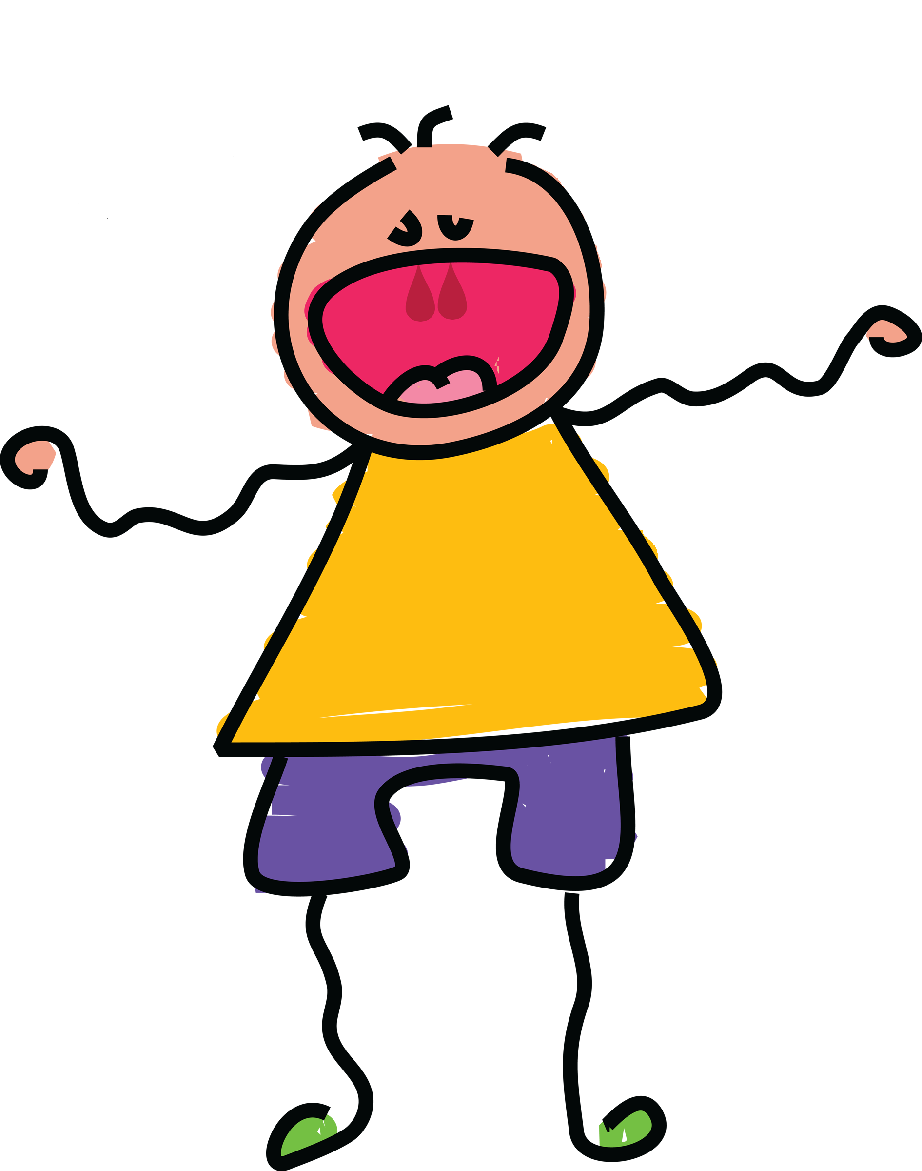 A colourful line drawing of a child shouting.