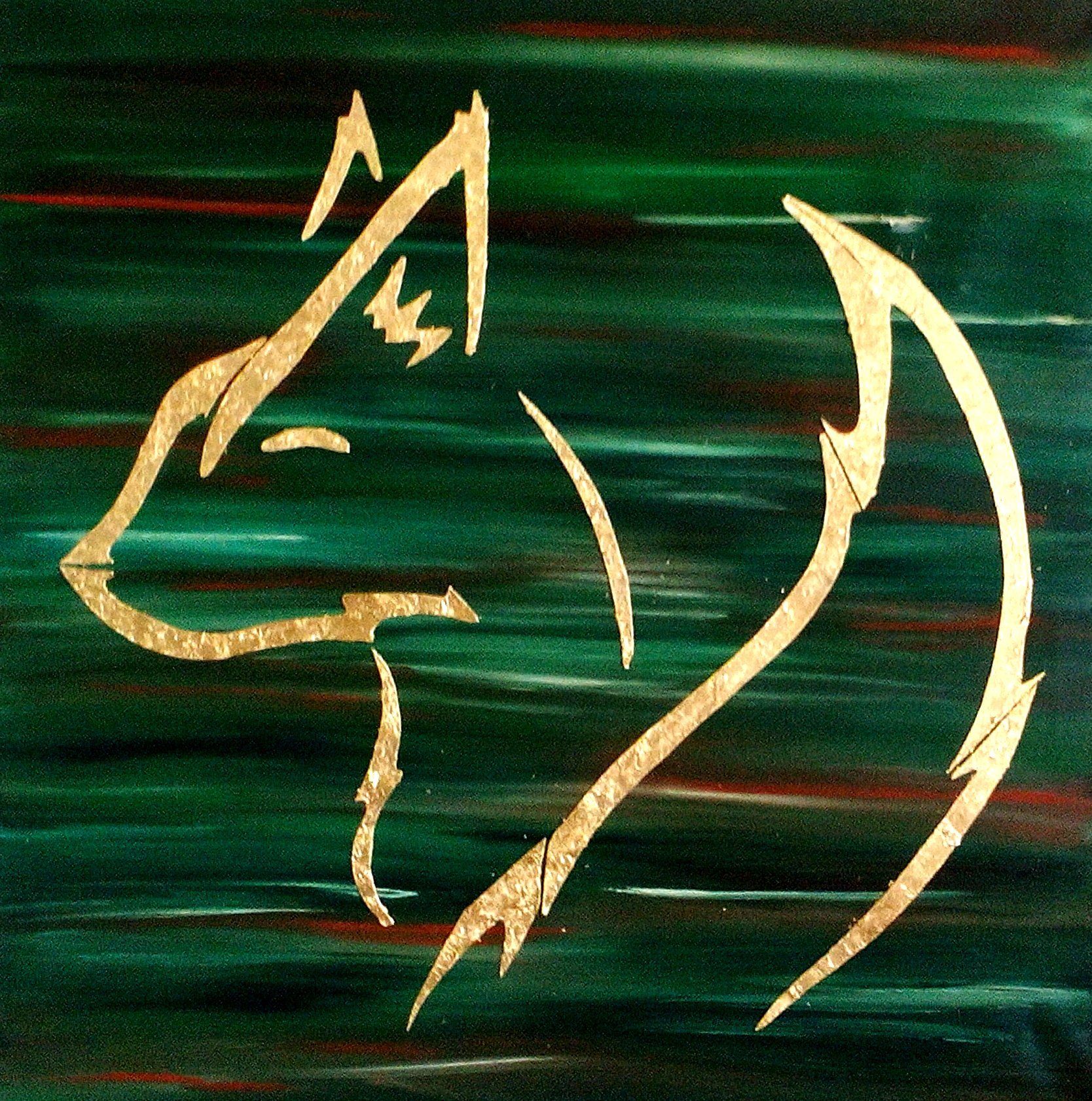 LOGO, 90 X 90 cm. Ölfarbe, Blattgold auf Leinwand