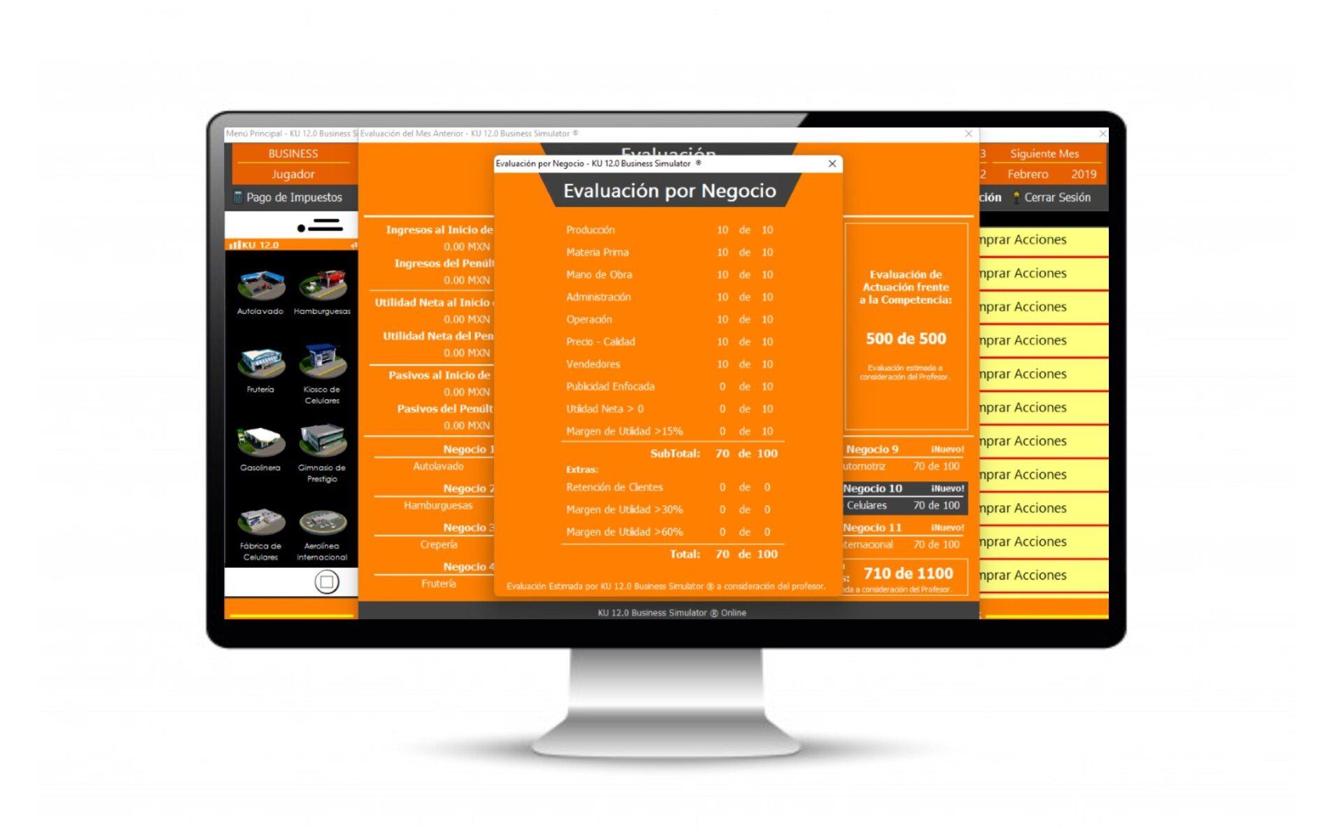 Estadísticas de negocios en simulador