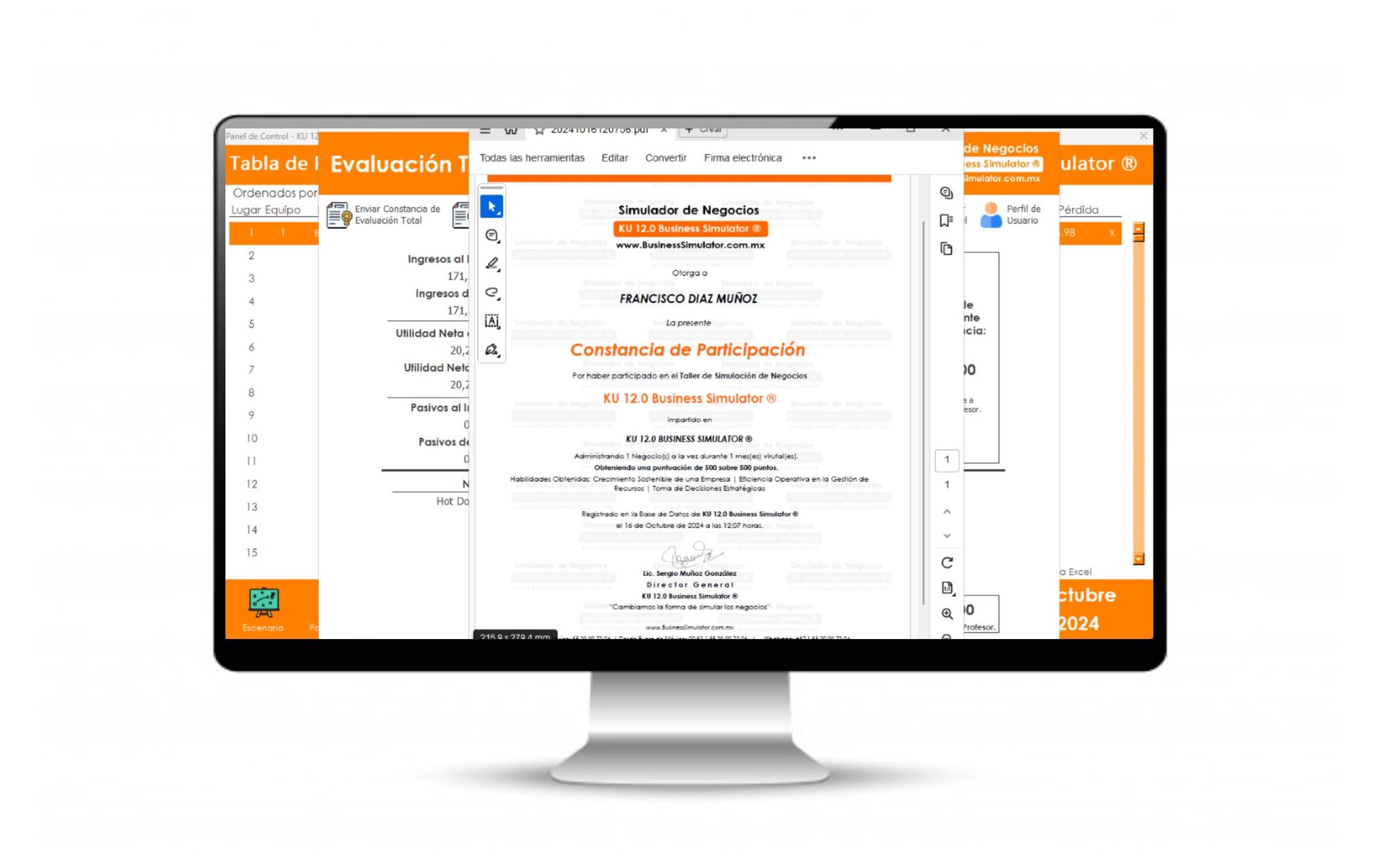 Pantalla de decisiones en simulador educativo