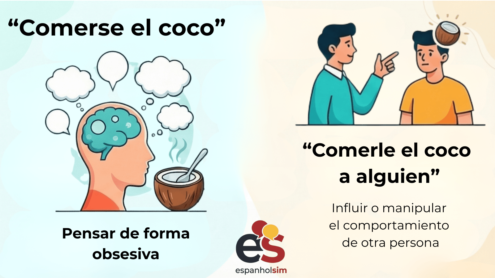 Infografía sobre el significado de la expresión española «comerse el coco», con definición y ejemplos de uso.