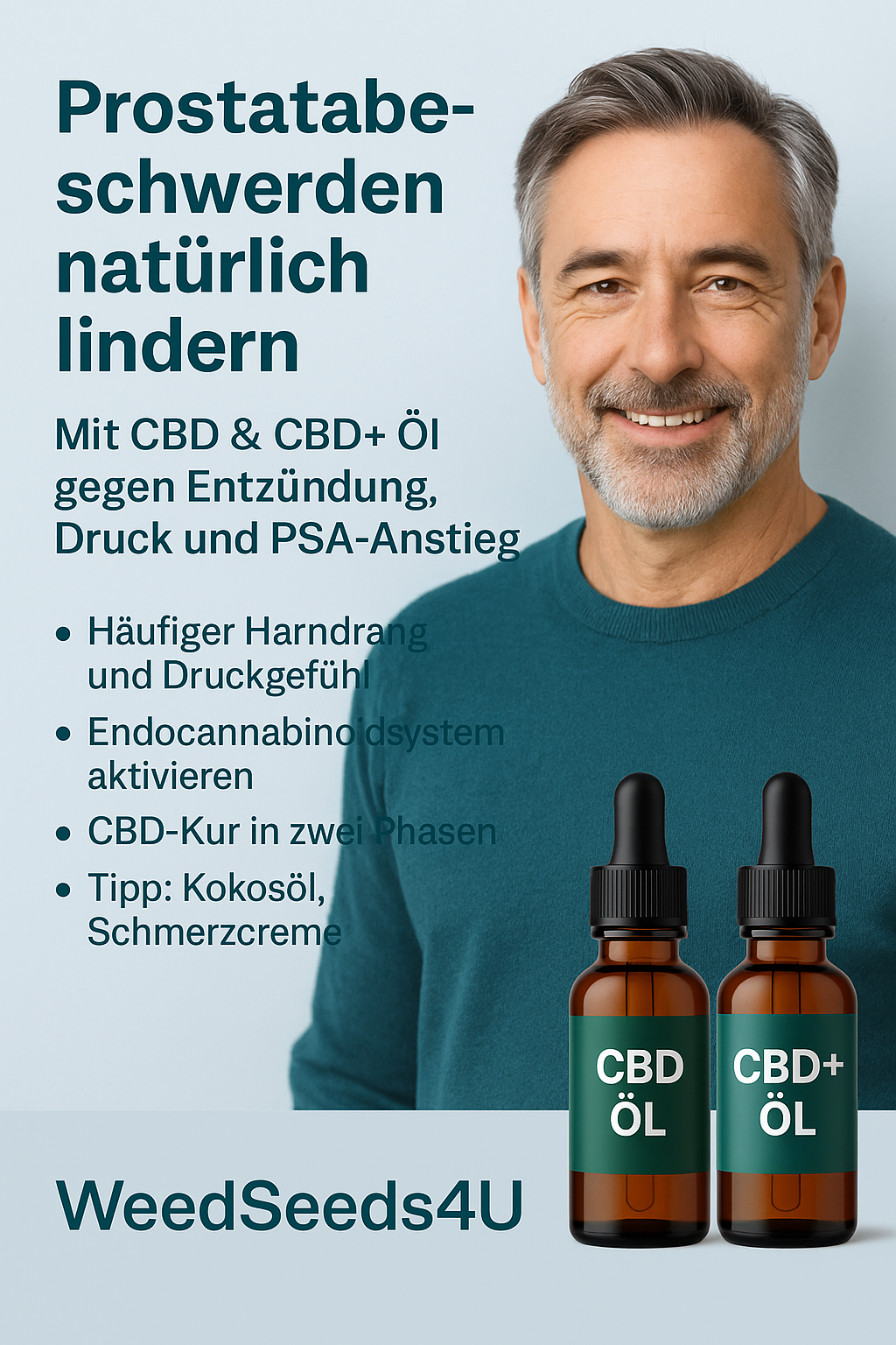 Prostata Patient mit 2 Cannabis Tinktur Flaschen