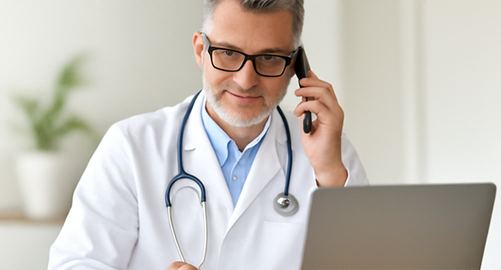 Arzt am Telefon bei Cannabis Beratung