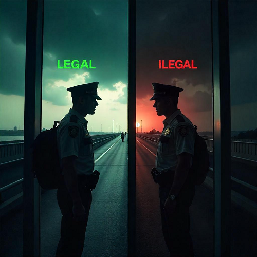2 Zollbeamte vor einer Glastur