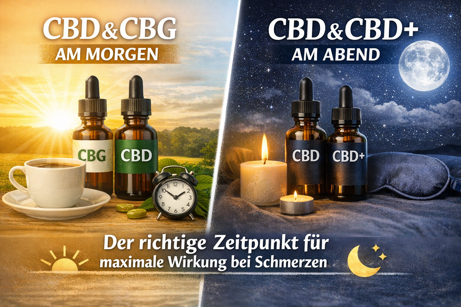 CBD morgens und abends richtig einnehmen – Unterschied zwischen CBG am Morgen und CBD+ am Abend bei Schmerzen