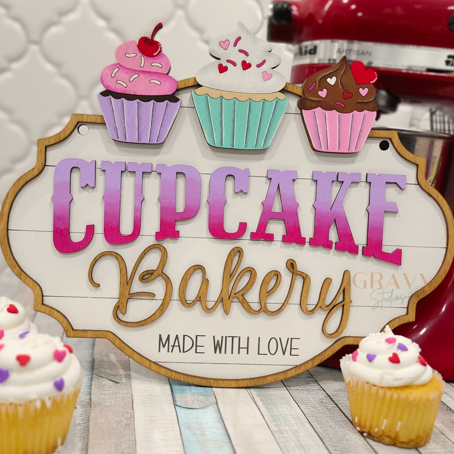 cupcake bakery wooden sign