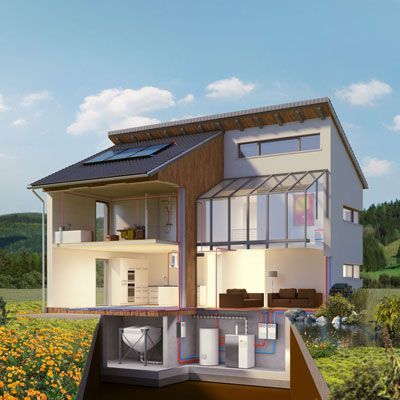 Bild: Junkers | Holzpallets-Hybridsystem mit Solarthermie-Unterstützung