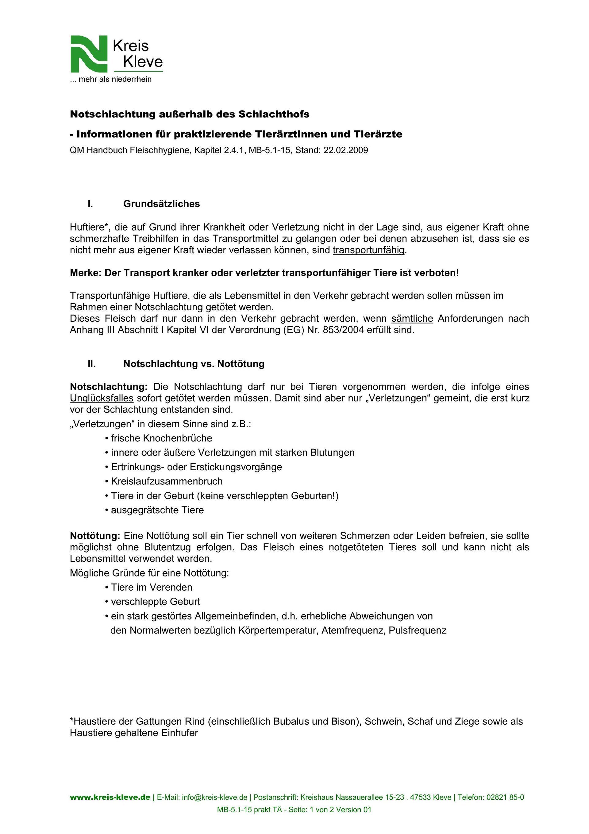 Notschlachtung ausserhalb des Schlachthofs Informationen Notschlachtung ausserhalb des Schlachthofs