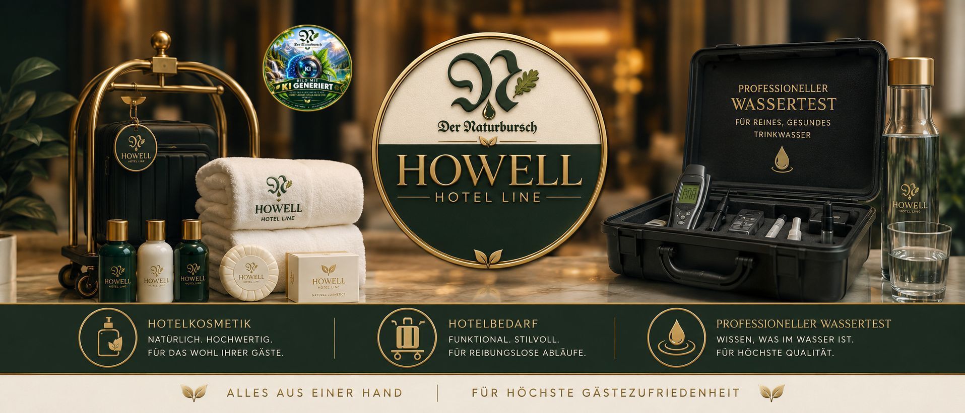 Hochwertige Körperpflege für Hotels aus Salzburg Kofferwagen, Hotelkosmetik Equipment zum Wassertesten