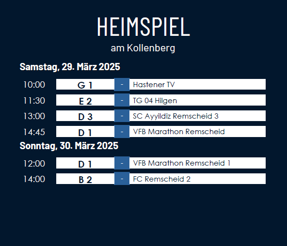 Spielplan aktuell SC 08 Radevormwald