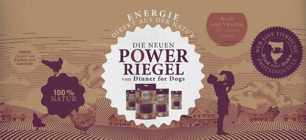 Das Bild zeigt verschiedene Leckerli aus dem Sortiment von Dinner for Dogs