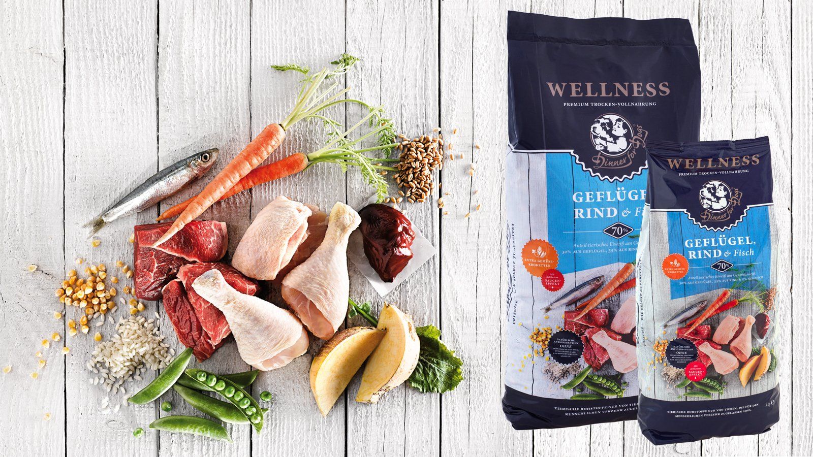 Das Bild zeigt die zwei Gebindegrößen der Trockennahrung