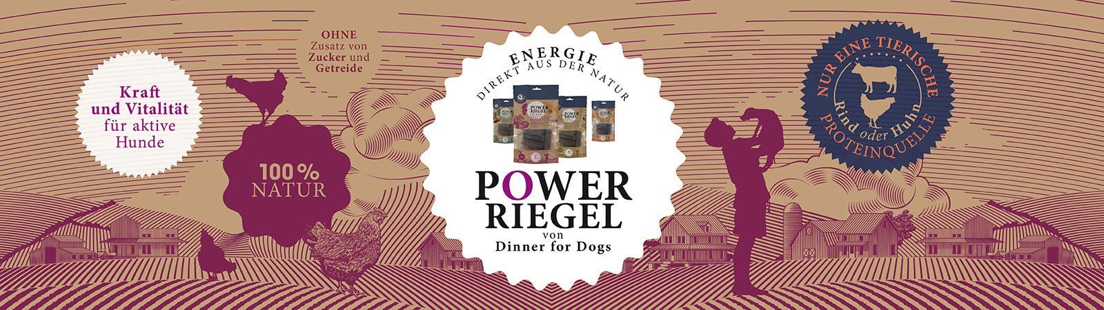 Das Bild zeigt verschiedene Leckerli aus dem Sortiment von Dinner for Dogs