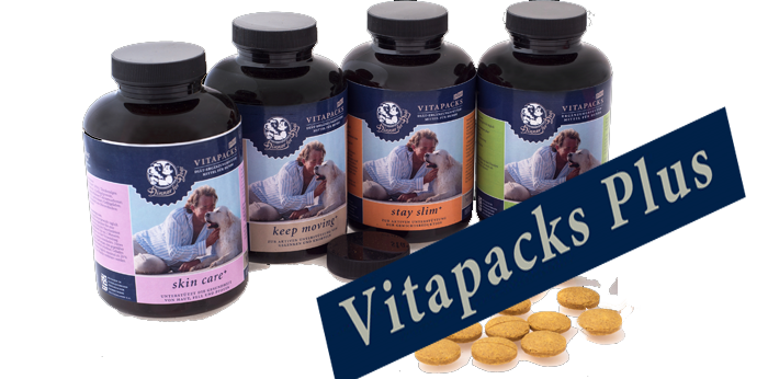 Das Bild zeigt die Sorten der Dinner for Dogs-Nahrungsergänzung