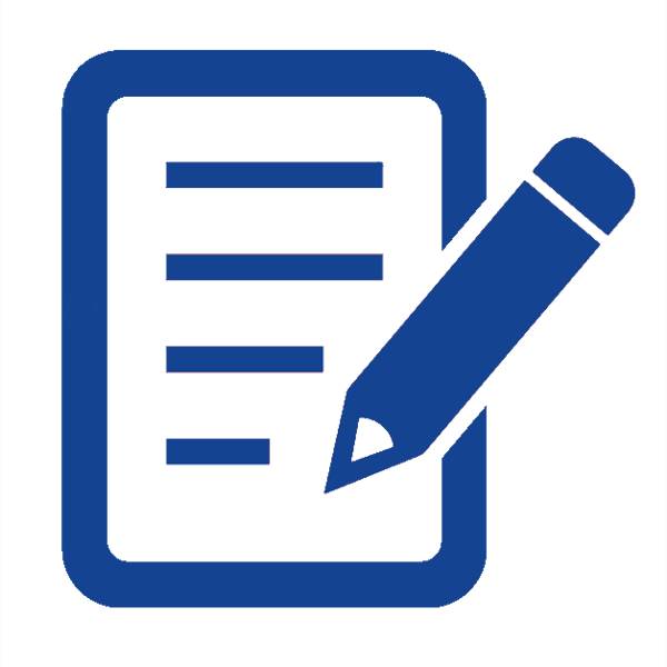 Das Bild zeigt ein Pictogramm mit einem Blatt Papier und einem Stift