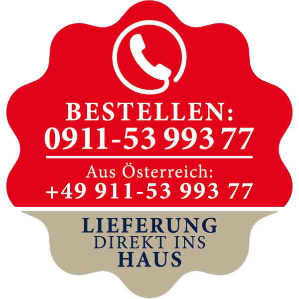 Das Bild zeigt die Telefonnummer +499115399377 von Dinner for Dogs und die Aufforderung
