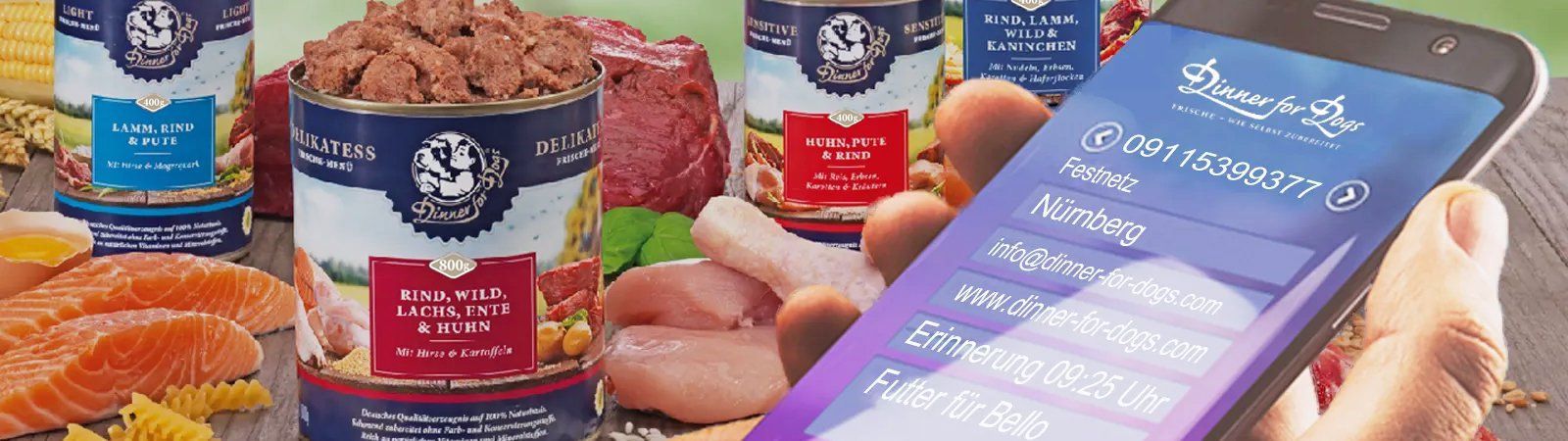 Das Bild zeigt die Oberfläche eines Smartphones mit den Kontaktdaten von Dinner for Dogs