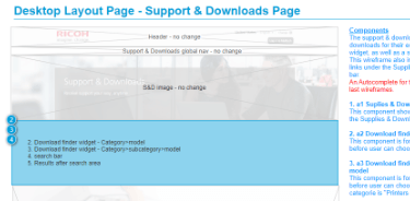 Thumbnail of a Support and Downloads wireframe page Thumbnail of a Support and Downloads wireframe page