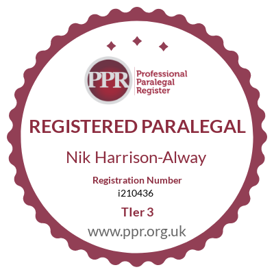 Nik Harrisons-Alway registered paralegal award