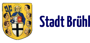 Quelle: Stadt Brühl Logo der Stadt Brühl mit eben diesem Schriftzug, links neben der Schrift das Wappen