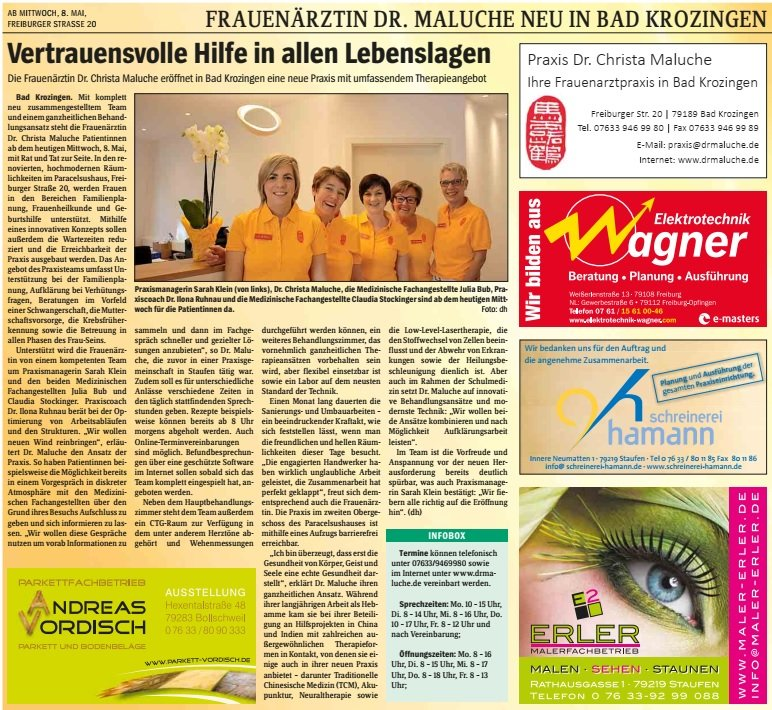Eröffnung Praxis Dr. Christa Maluche