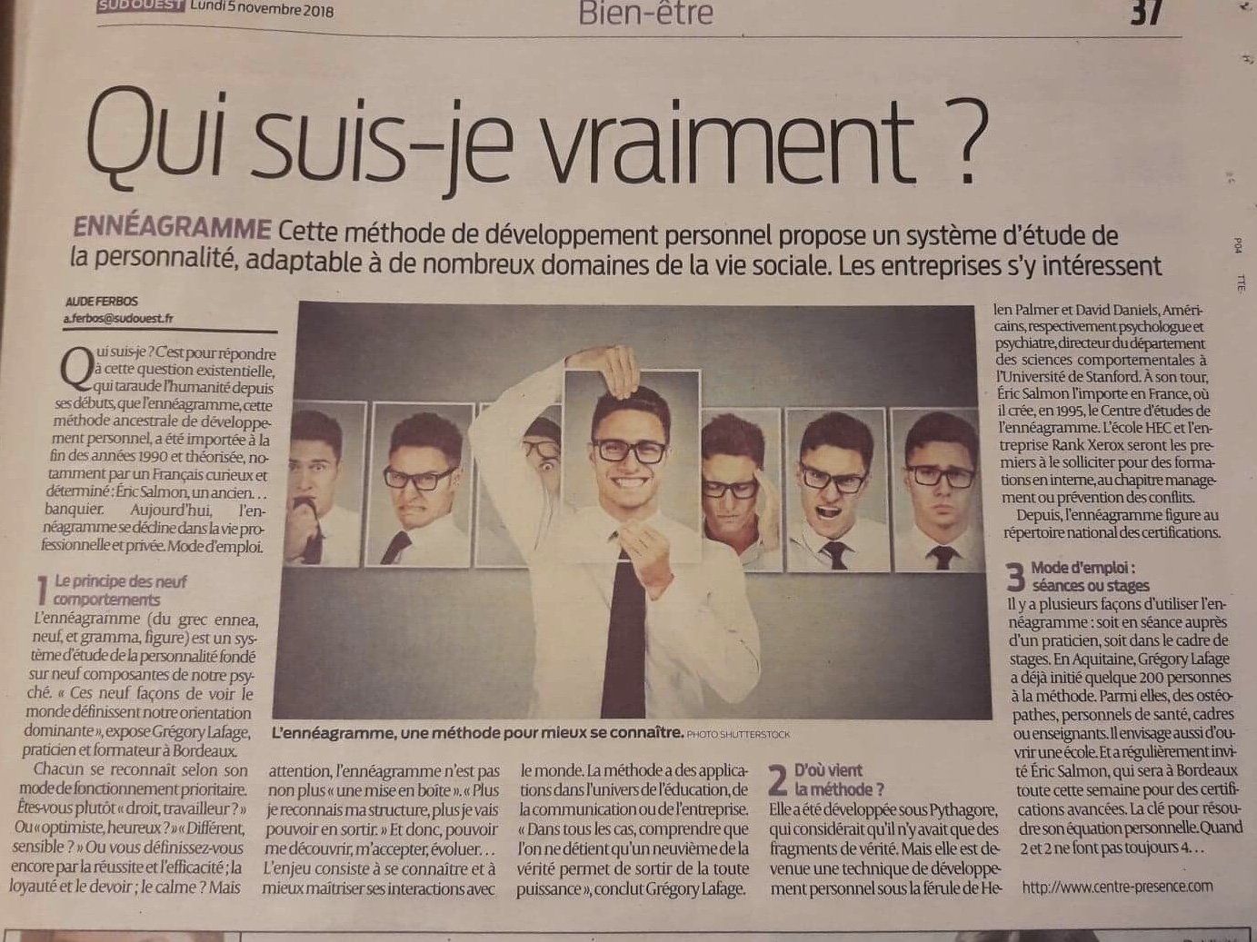 publication journal sud ouest stage Ennéagramme