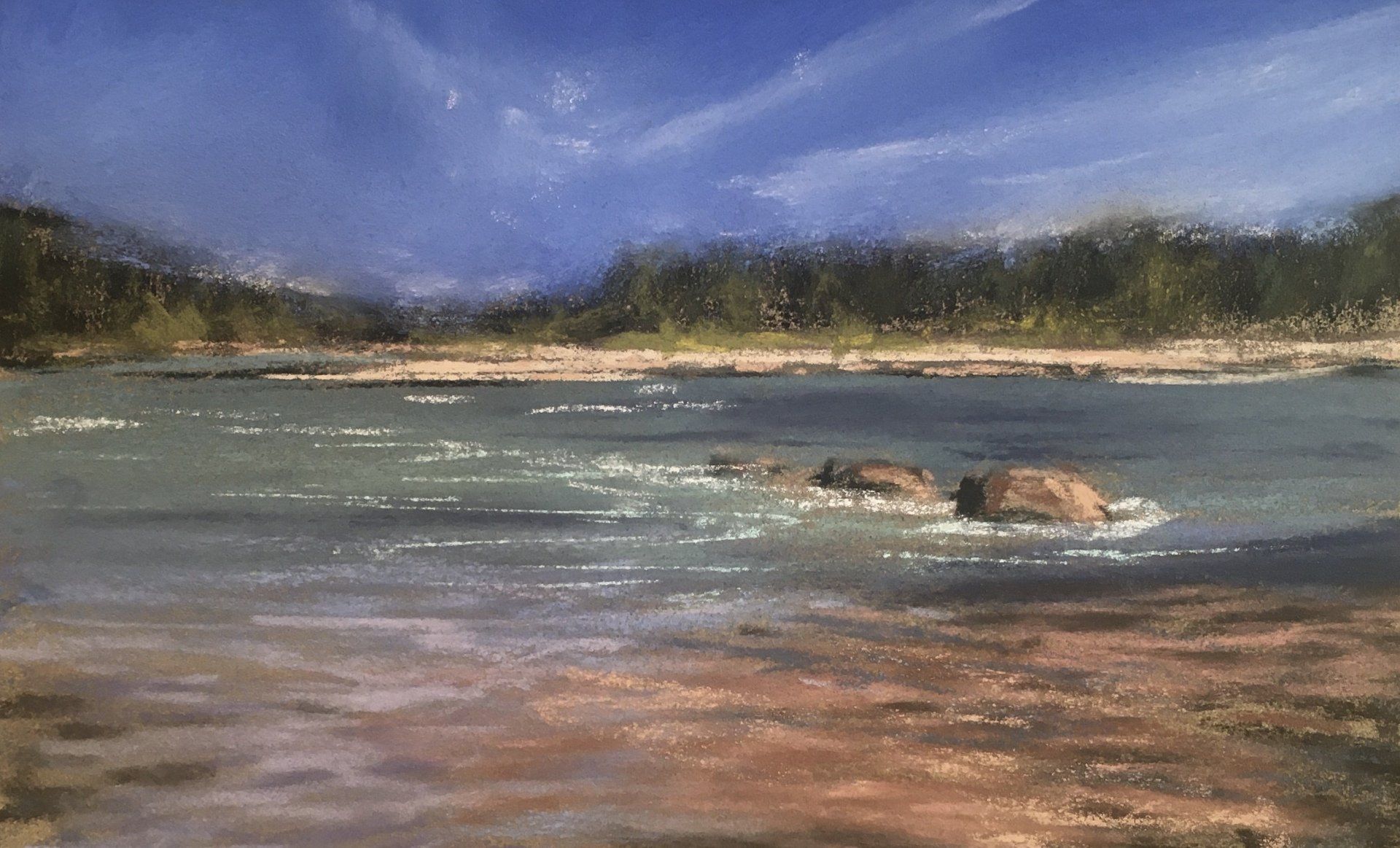 Flussufer in der Sonne - Pastell, 20x30cm (2021)