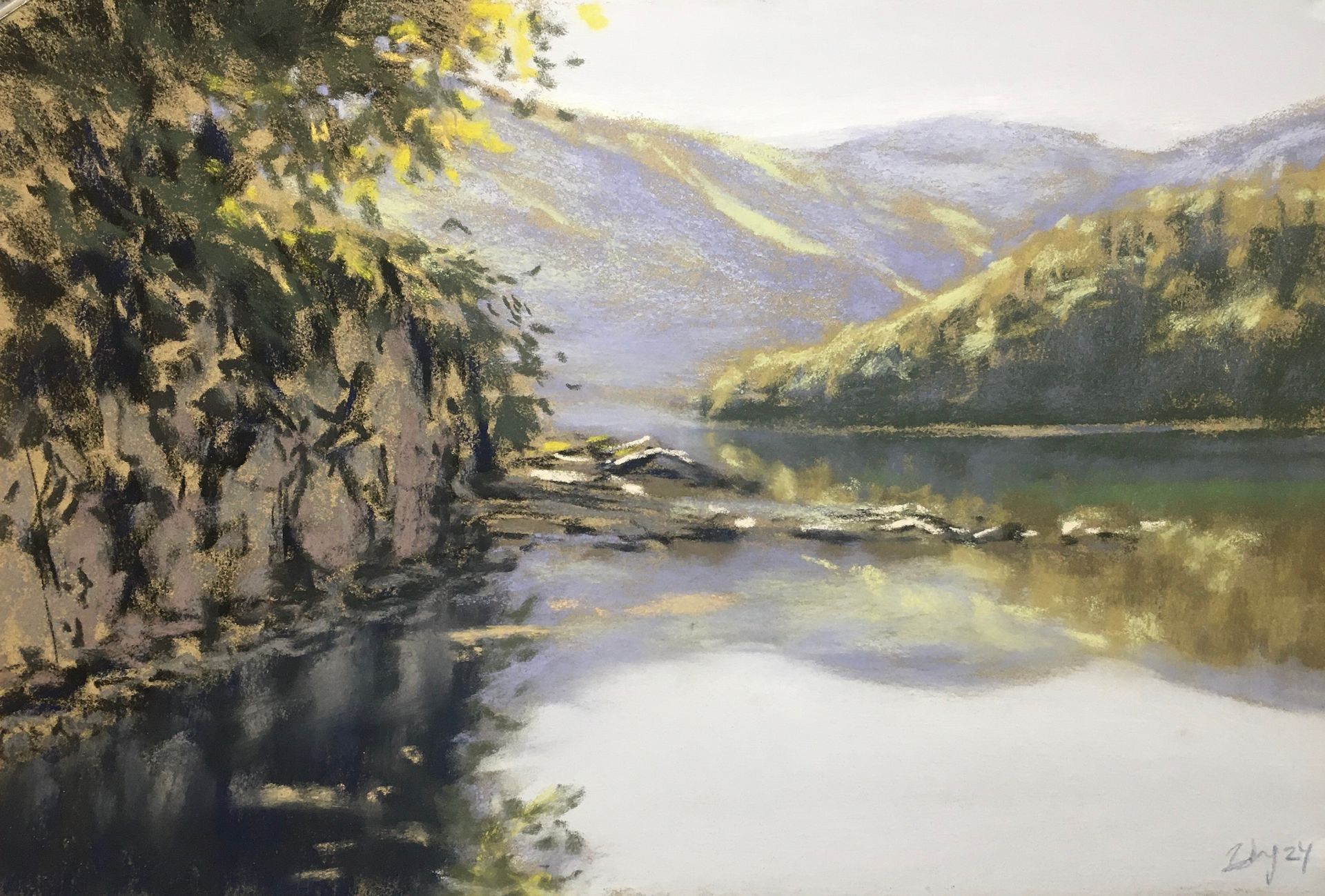 Morgens am Bergsee - Pastell, ca. 27x40cm (2024) Morgens am Bergsee - Pastell, ca. 27x40cm (2024)