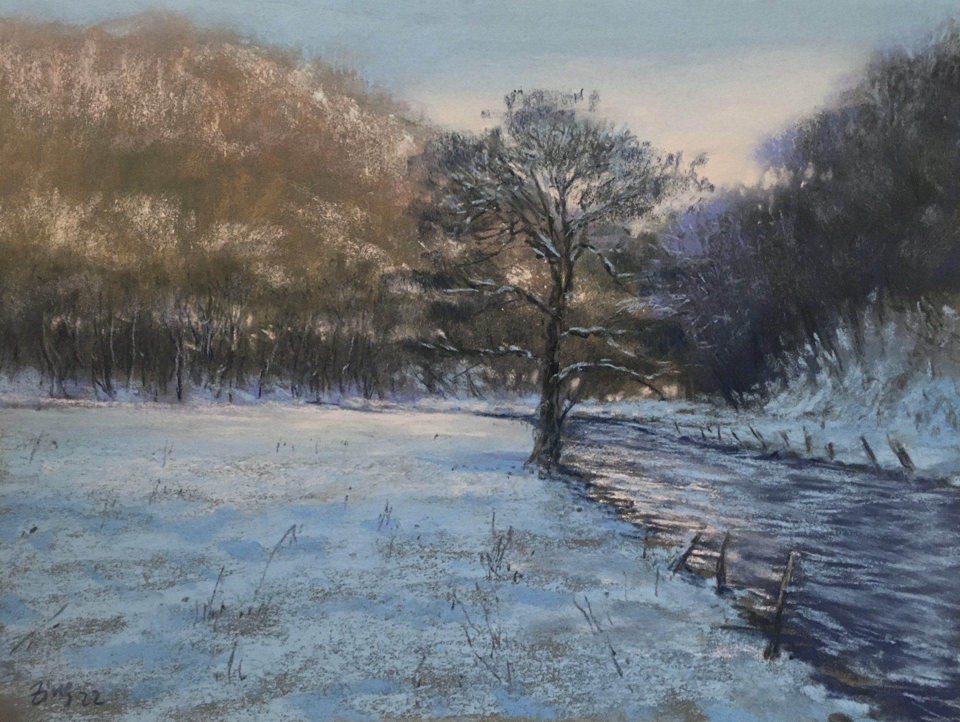 Flusslandschaft im Winter - Pastell, 25x32cm (2022) Flusslandschaft im Winter - Pastell, 25x32cm (2022)