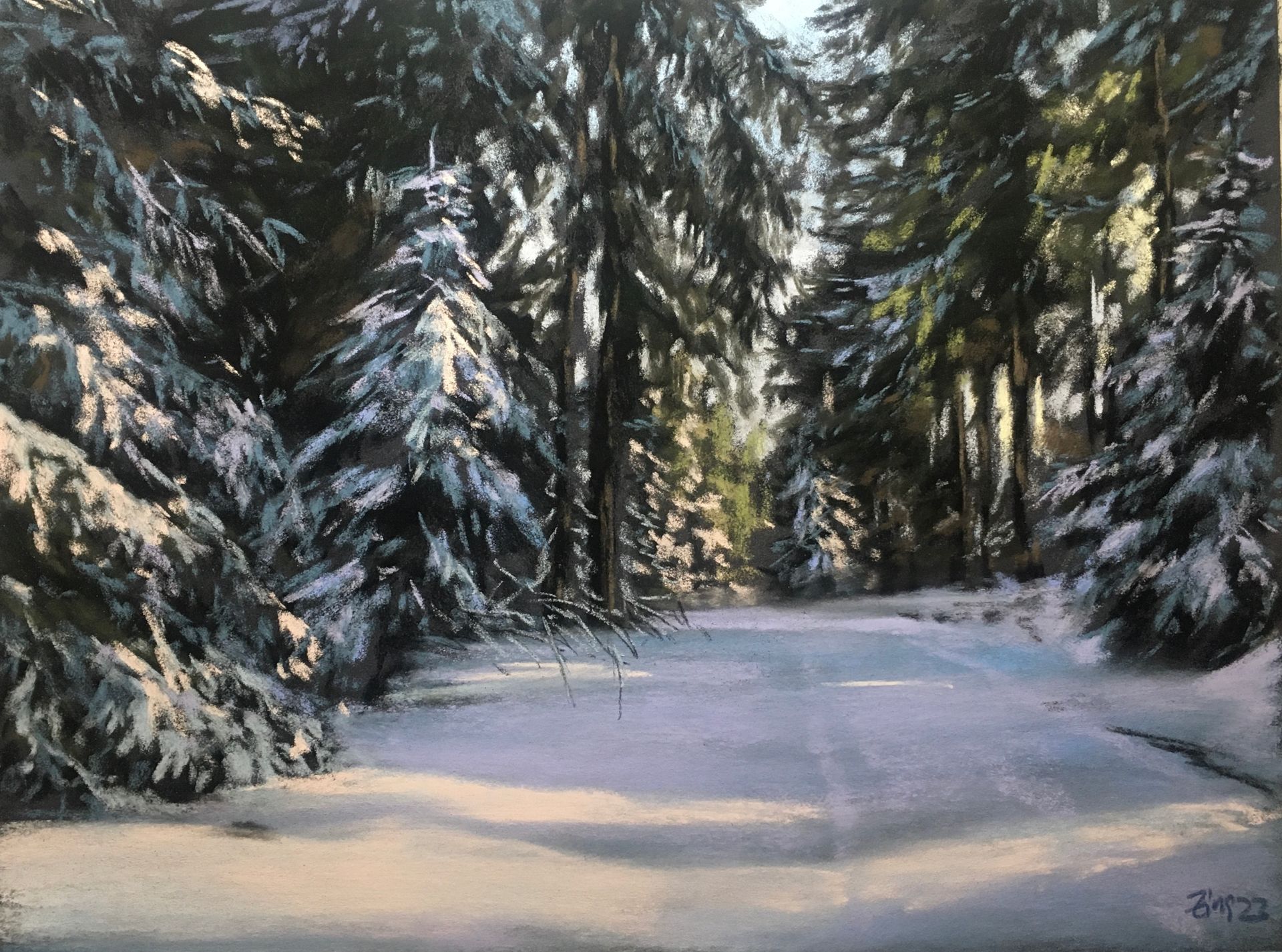 Spaziergang durch den Wintewald - Pastell, 30x40cm (2024) Spaziergang durch den Wintewald - Pastell, 30x40cm (2024)