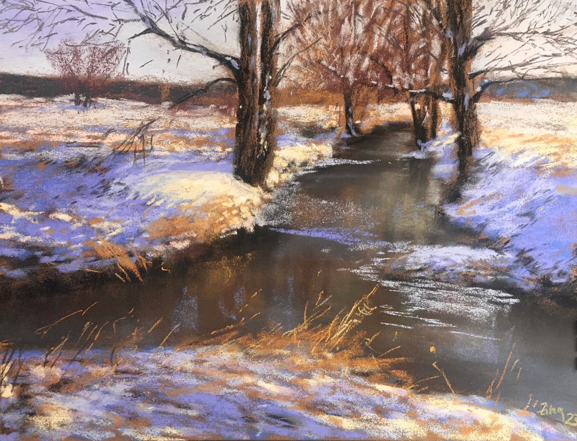 Wasserlauf im Winter - Pastell, 30x40cm (2023) Wasserlauf im Winter - Pastell, 30x40cm (2023)