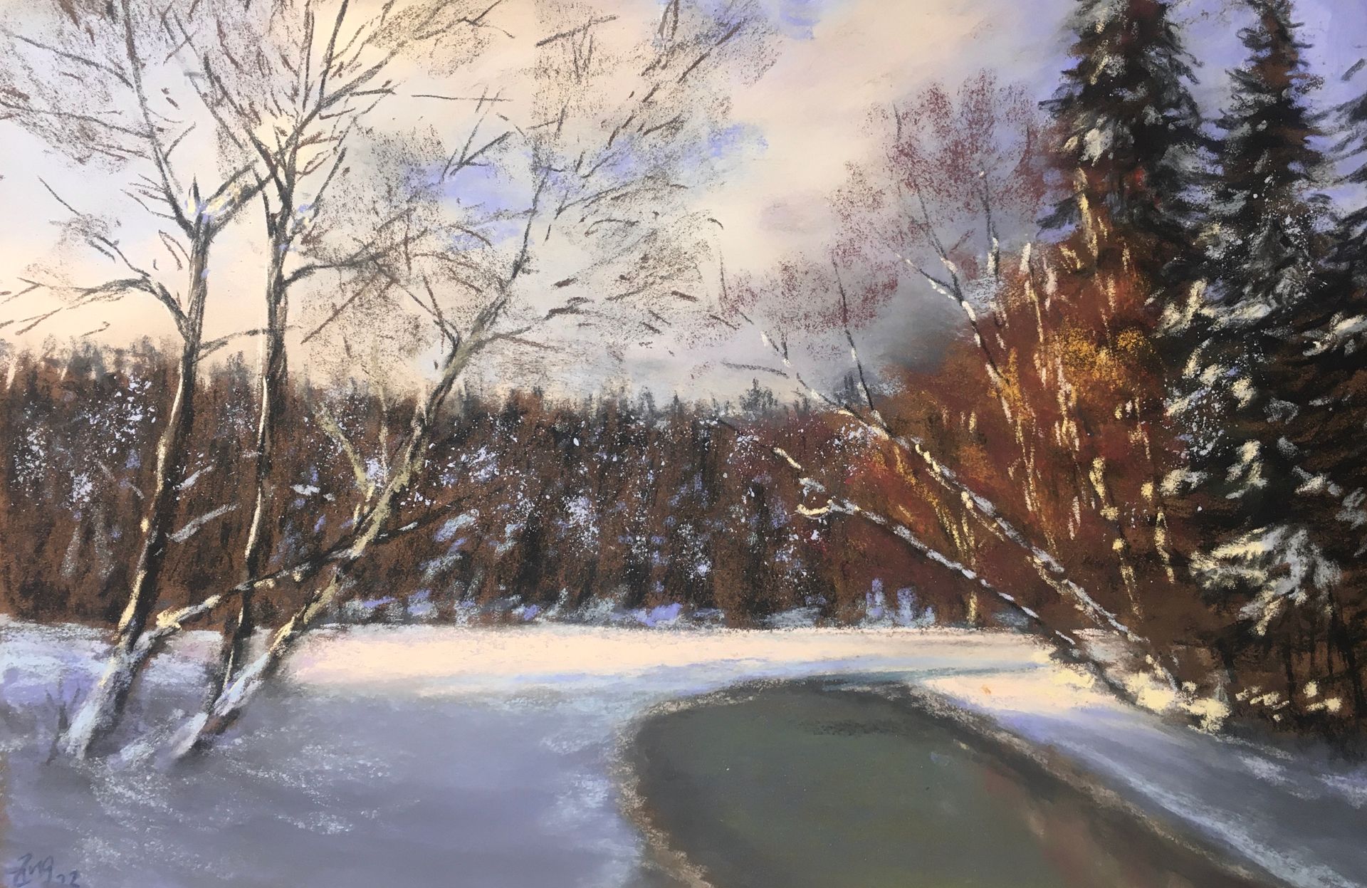 Winter am Fluss - Pastell, 30x40m (2023) Winter am Fluss - Pastell, 30x40m (2023)