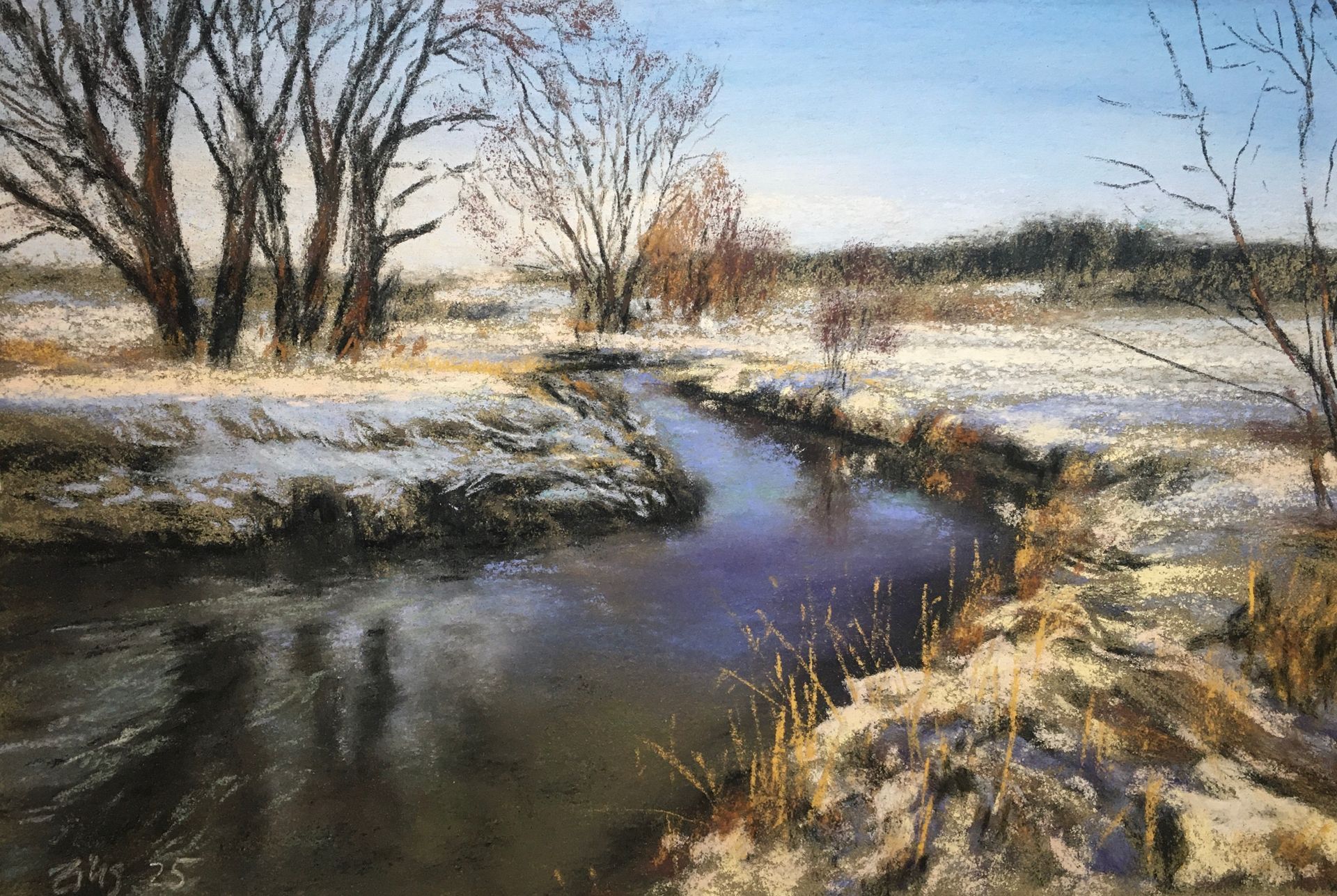 Winter am Fluss - Pastell, 30x40cm (2025) Winter am Fluss - Pastell, 30x40cm (2025)