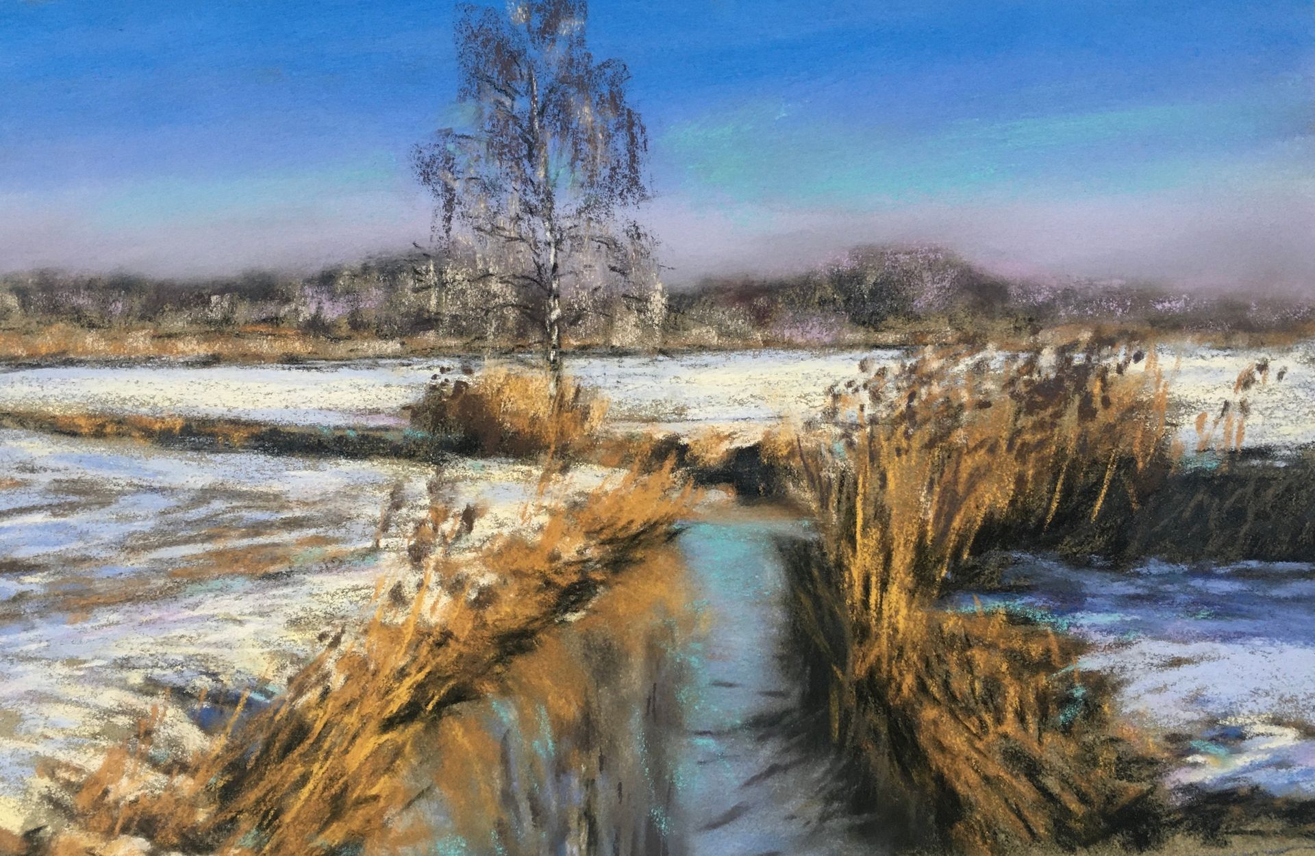 Kanal im Schnee - Pastell, ca. 28x40cm (2025) Kanal im Schnee - Pastell, ca. 28x40cm (2025)