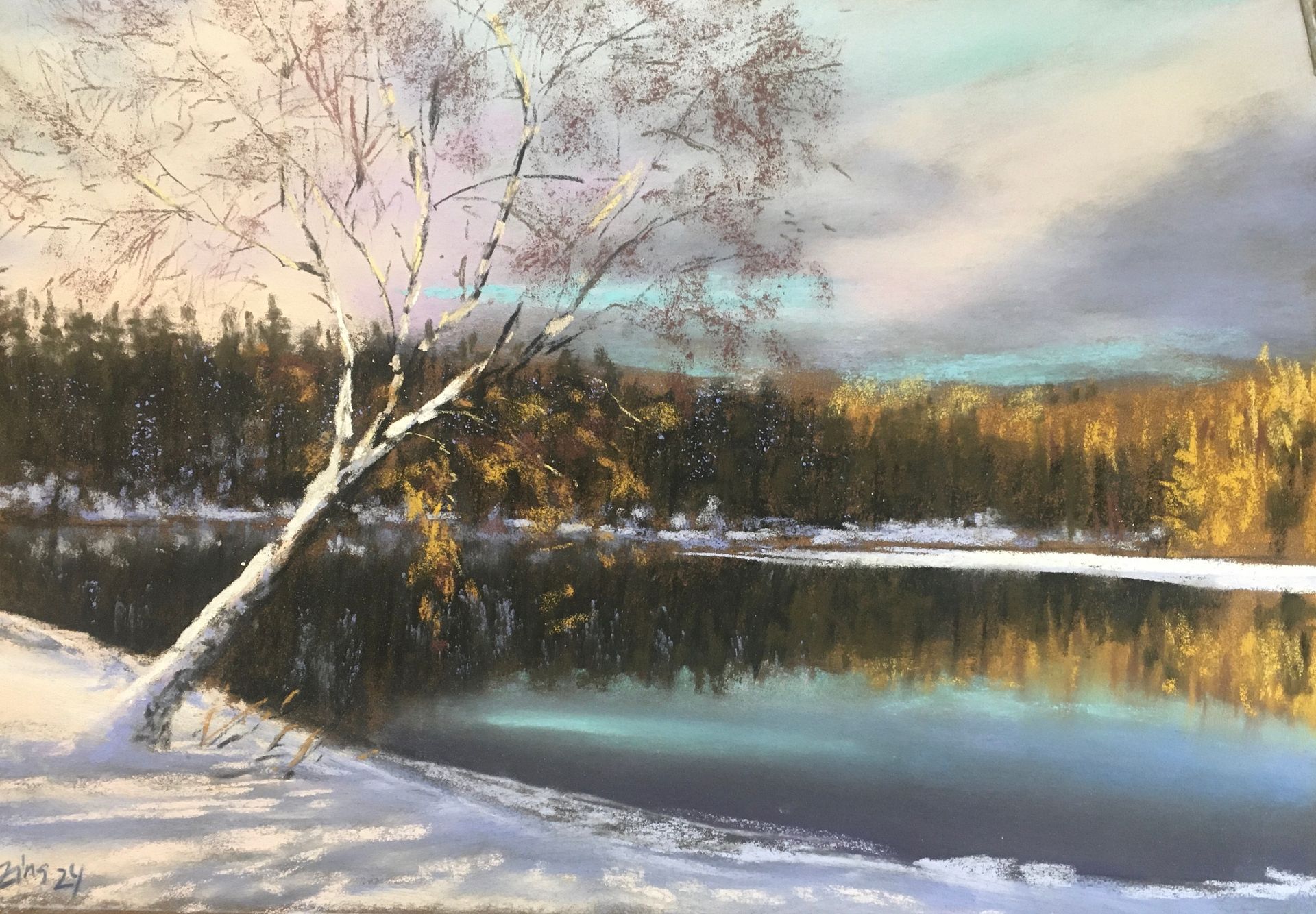Wintertag am See - Pastell, 30x40cm (2023)