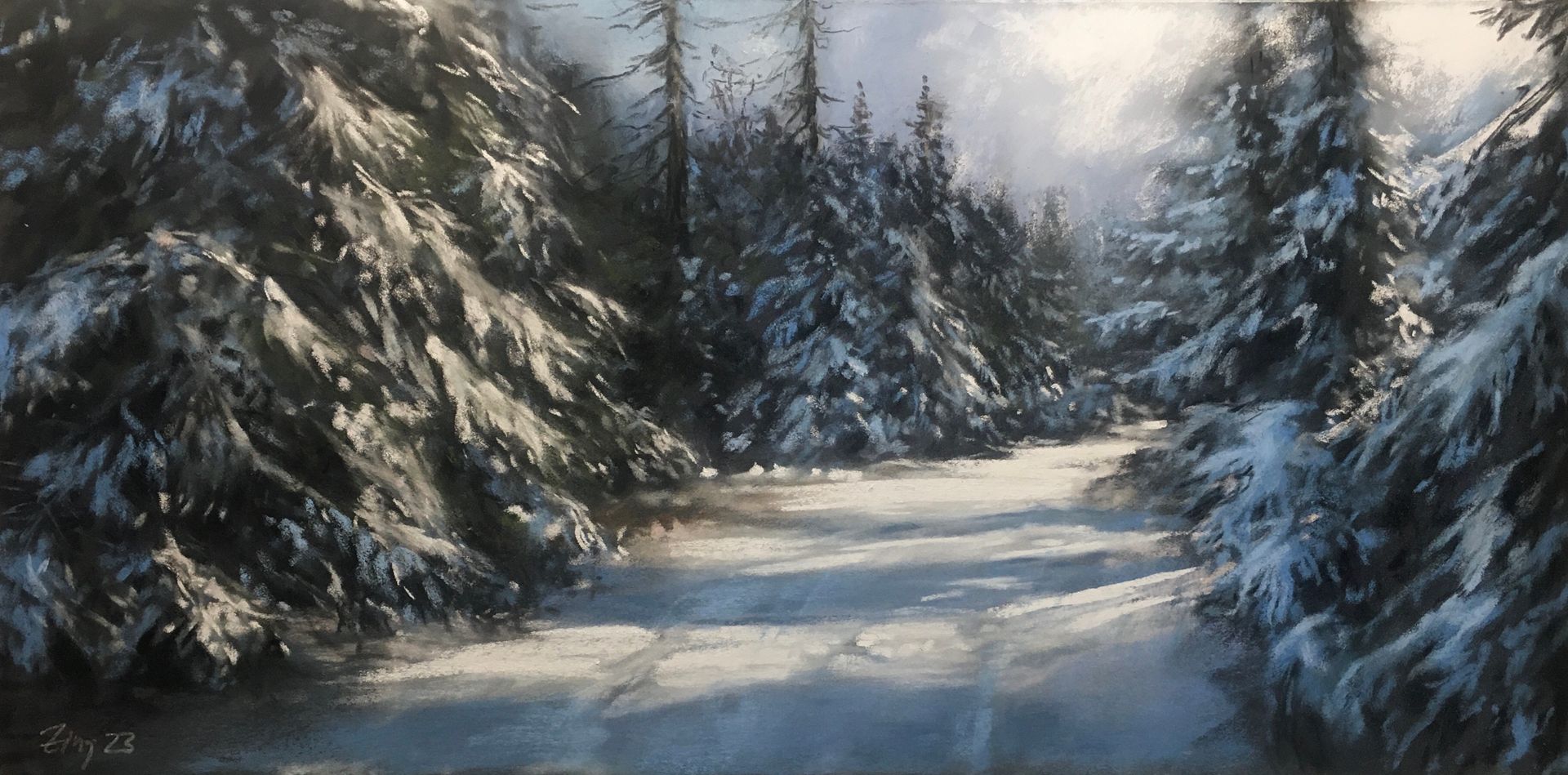 Durch den Winterwald - Pastell, 30x60cm (2023) Durch den Winterwald - Pastell, 30x60cm (2023)