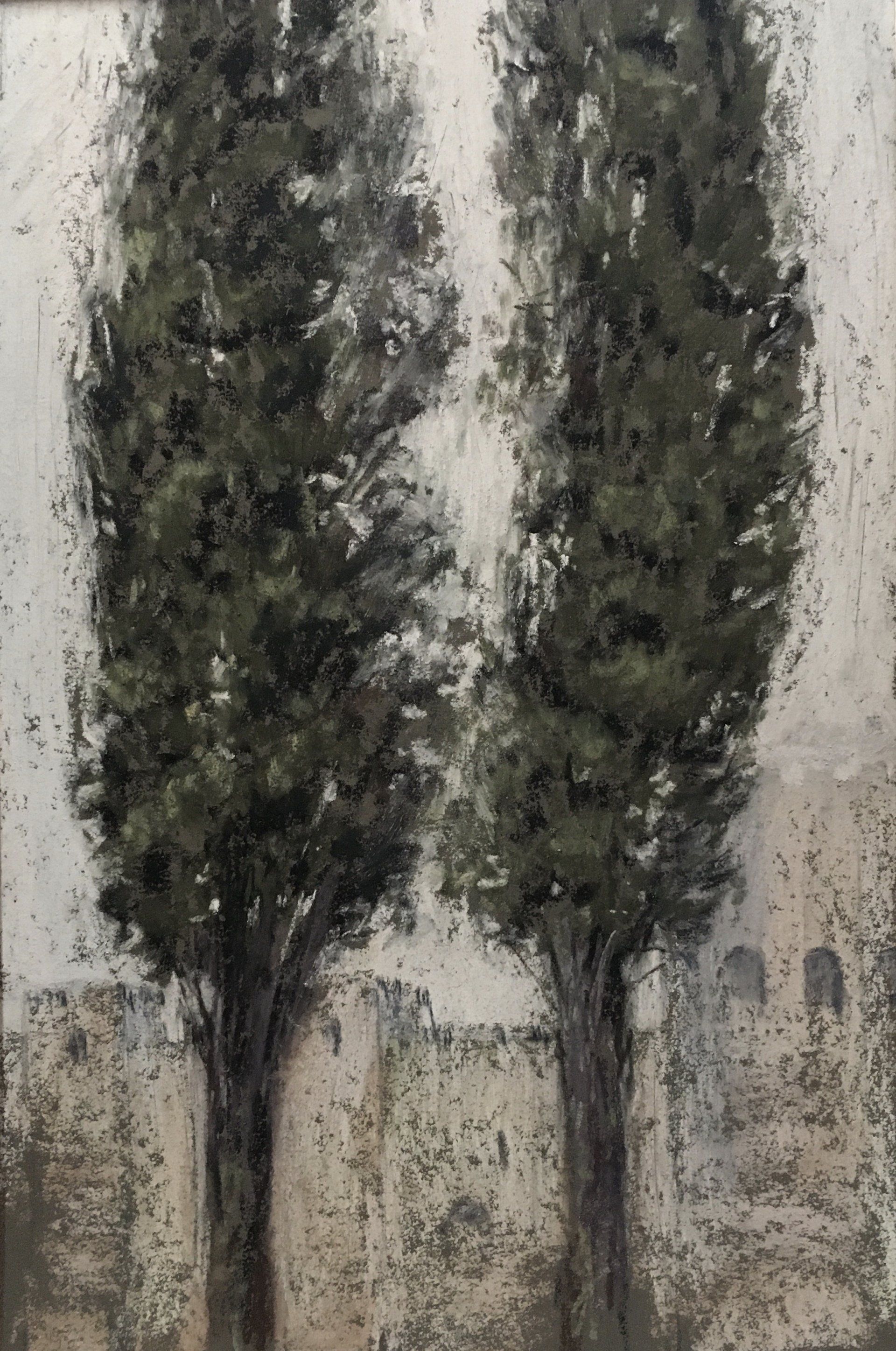Zypressen II - Pastell, 24x36cm (2022) Zypressen II - Pastell, 24x36cm (2022)