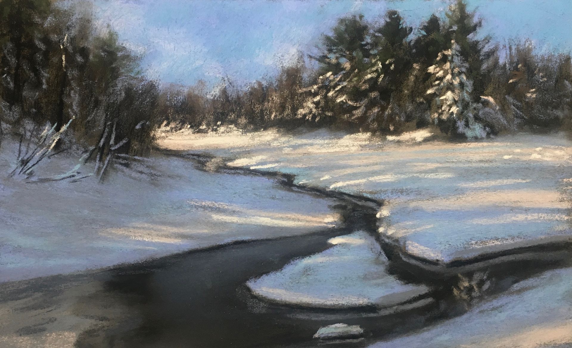 Vereister Fluss - Pastell, ca. 23x35cm (2025) Vereister Fluss - Pastell, ca. 23x35cm (2025)