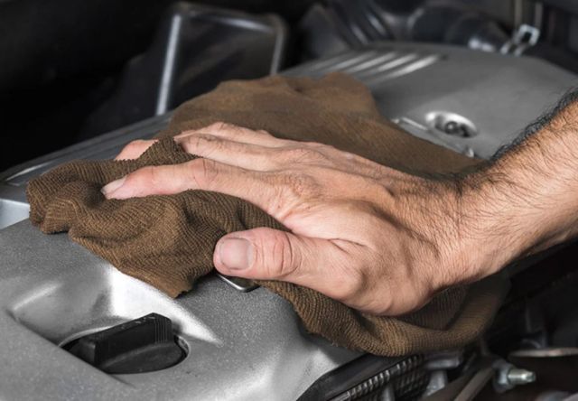 In the car engine compartment